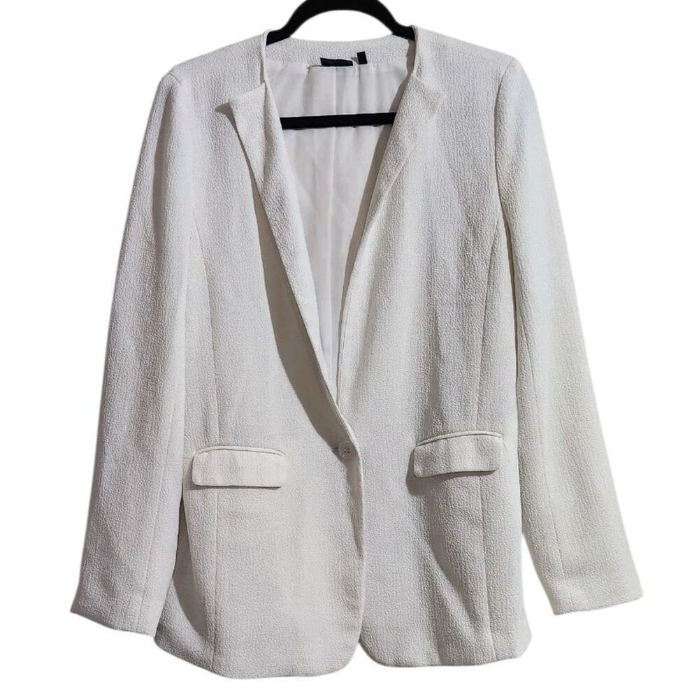 Tildon Womens Blazer Jacket M Lightweight White Career Office Minimalist Pockets